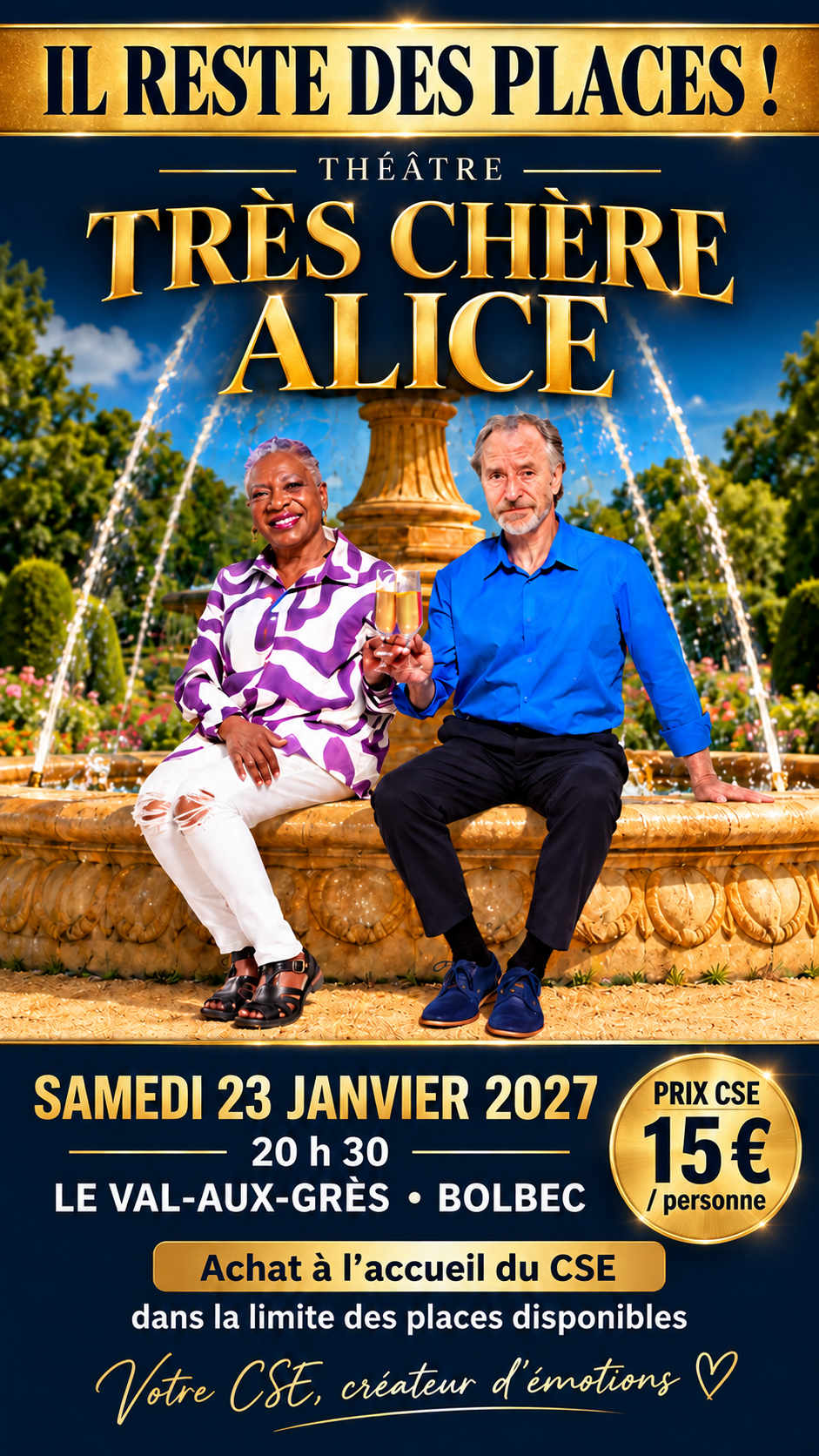 Affiche de théâtre, réservation au CSE